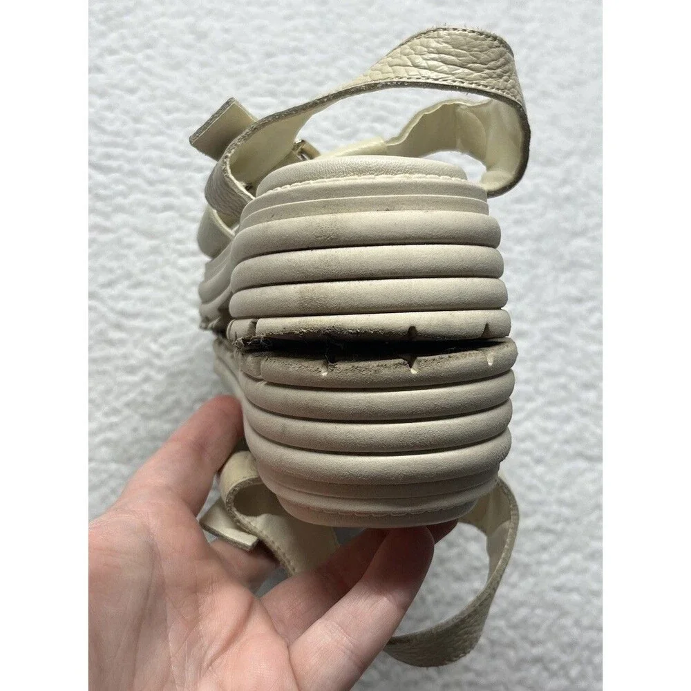 Sesto Meucci Sandals Womens 38 Cream Pebbled Leather Fisherman Chunky Lug-sole